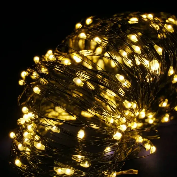 Гірлянда Роса 20м 200 LED: Тепло-біле світло, зелений дріт, для дому та декору