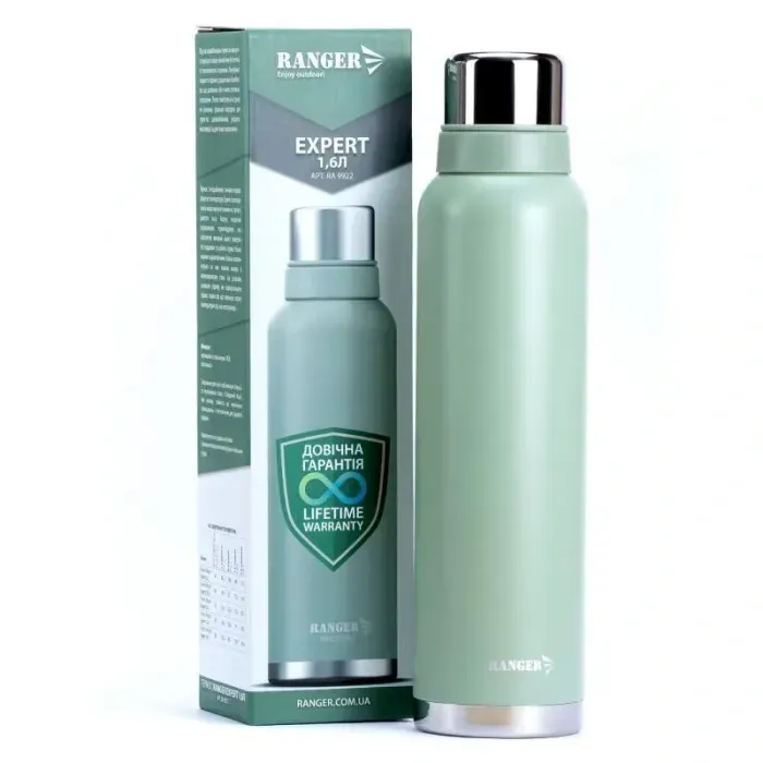 Термос Ranger Expert 1.6L для напитков: нержавеющая сталь, 2 чашки, для походов, рыбалки
