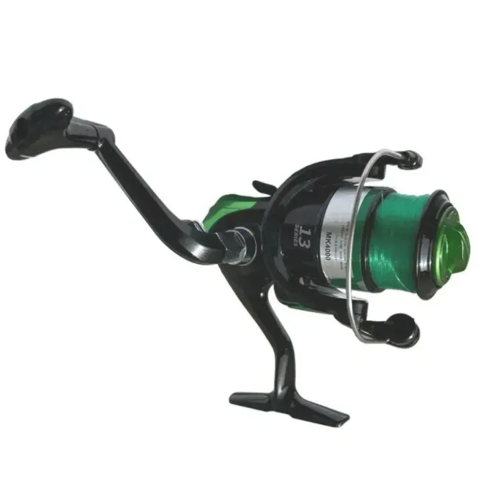 Катушка YUMOSHI MK4000 GREEN (12+1) с леской: спиннинг/фидер, 4000, зеленая, недорогая
