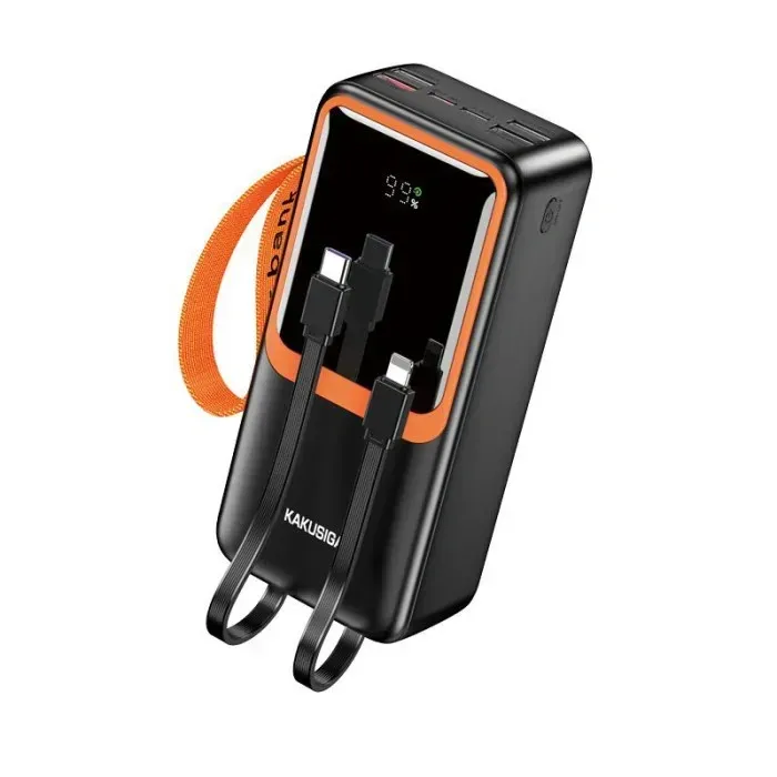 Power Bank Kakusiga KSC-1090 50000mAh, быстрая зарядка 22.5W PD 20W, со встроенными кабелями Type-C и Lightning