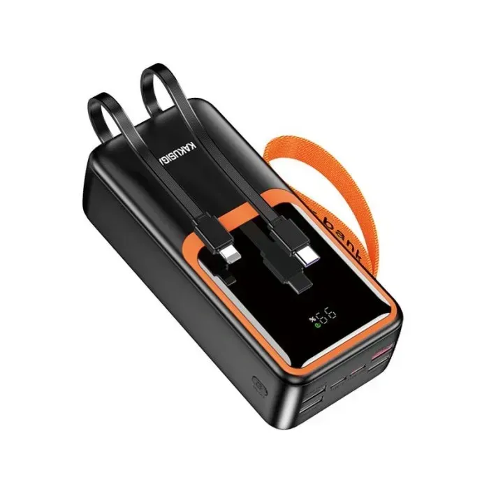 Power Bank Kakusiga KSC-1090 50000mAh, быстрая зарядка 22.5W PD 20W, со встроенными кабелями Type-C и Lightning