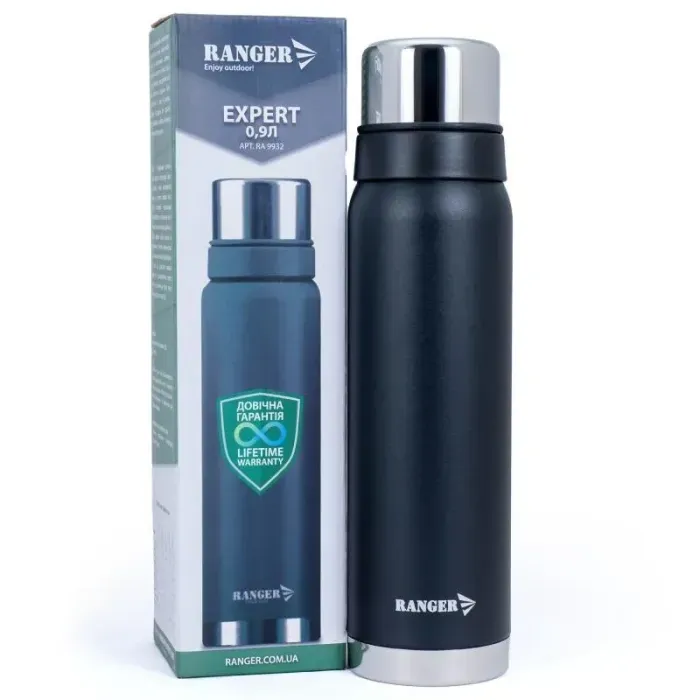 Термос Ranger Expert 0,9 L чорний, з нержавійки, подарунок на 8 березня