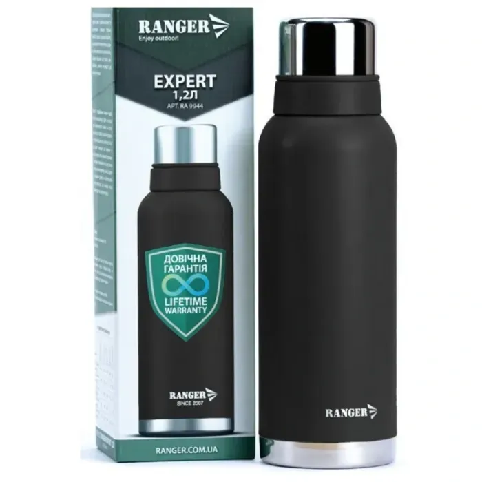 Термос Ranger Expert 1.2L Black RA 9944: Похідний, для напоїв, 2 чашки, нержавіюча сталь