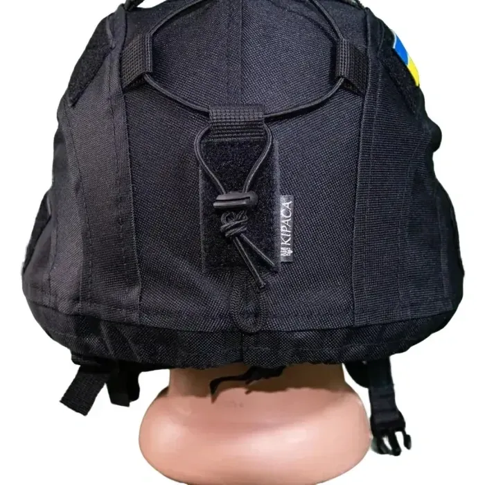 Кавер Kirasa на шлем "Ушастый" черный Cordura 1000d, размер L, защитный чехол, маскировка, крепление шевронов