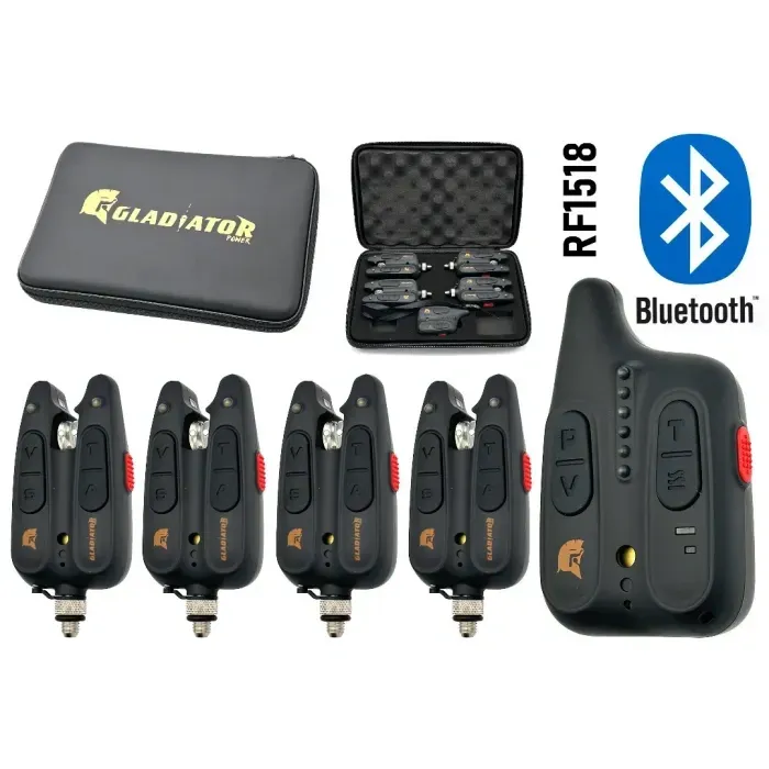 Набор сигнализаторов поклевки GLADIATOR BL1518 4+1 Black с пейджером и Bluetooth, до 150м
