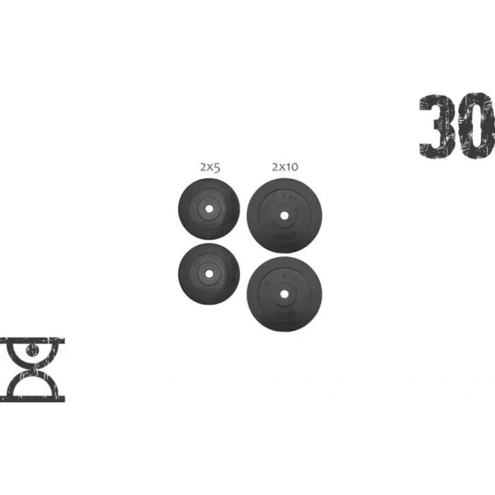 Диски для штанги 30 кг (2x5 кг + 2x10 кг) пластиковые RN-Sport, отв. 31мм, композит, черные