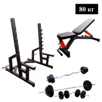 Скамья для жима RN-Sport Black Rock профессиональная со стойками + Штанга и Гантели 80 кг