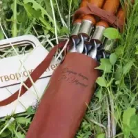 Кожаный чехол для шампуров с деревянными ручками, прочный, натуральная кожа
