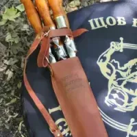 Кожаный чехол для шампуров с деревянными ручками, прочный, натуральная кожа