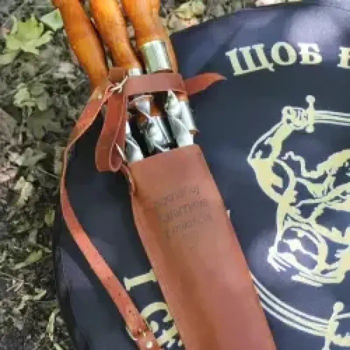 Кожаный чехол для шампуров с деревянными ручками, прочный, натуральная кожа