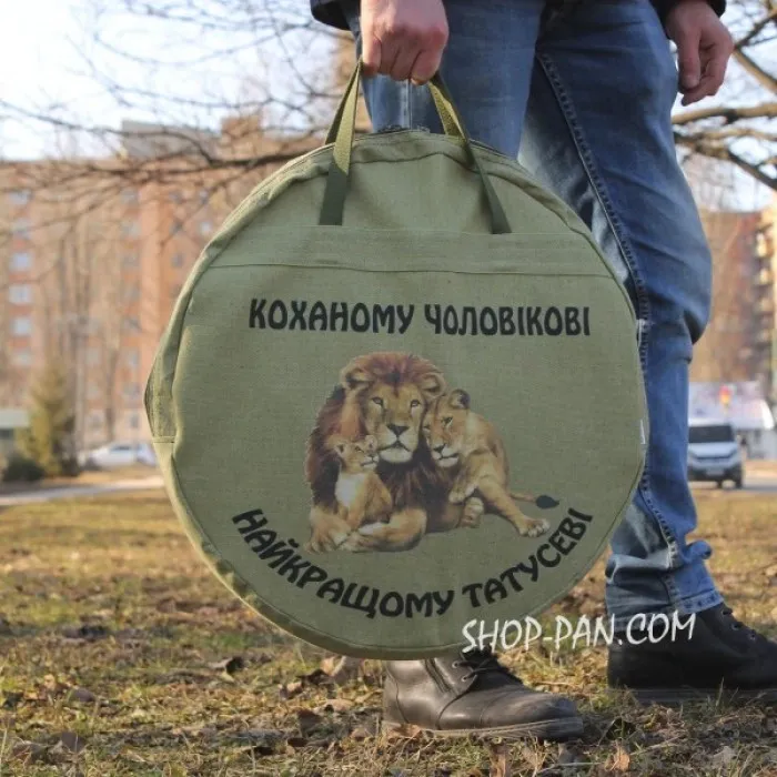 Принт на чехол для сковороды из диска бороны: цветной рисунок, брезент, подарок для пикника