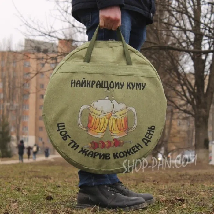 Принт на чехол для сковороды из диска бороны: цветной рисунок, брезент, подарок для пикника