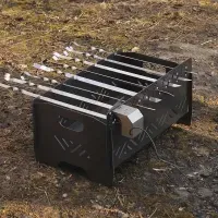 Мангал разборной с встроенной шашлычницей и мотором на 10 шампуров 3мм для пикника