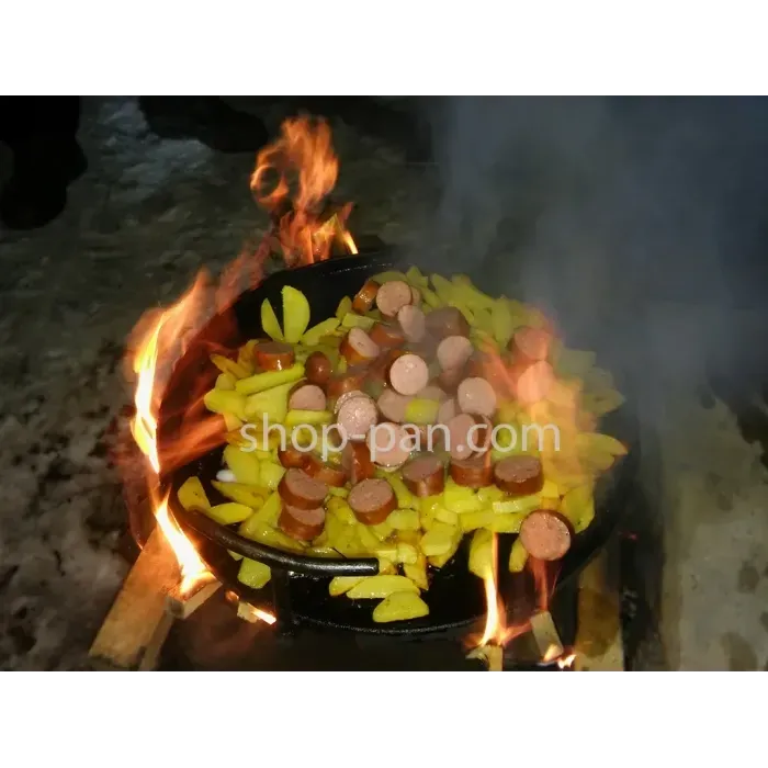Сковорода з диска борони 40см з кришкою + лопатка, знімні ніжки, для пікніка, багаття