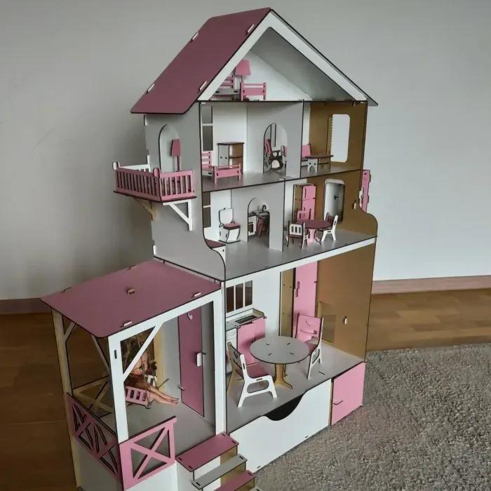 Ляльковий будиночок з меблями та ліфтом для LOL та BARBIE, дерев'яний, великий, 93 см