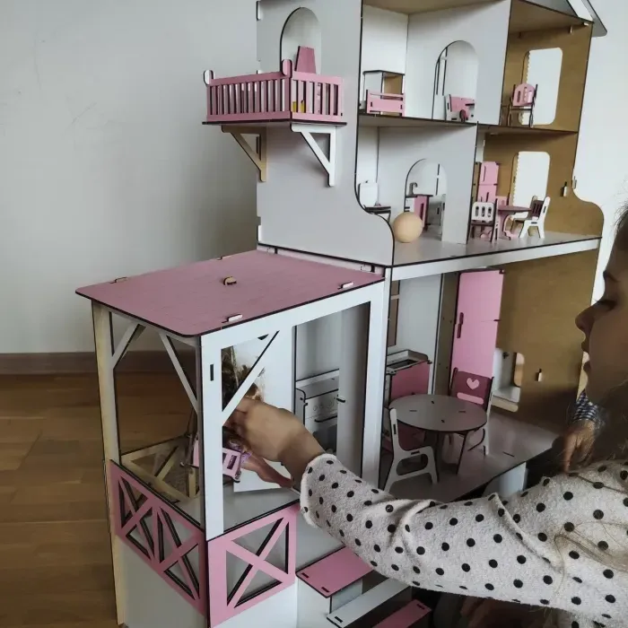Ляльковий будиночок з меблями та ліфтом для LOL та BARBIE, дерев'яний, великий, 93 см
