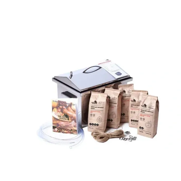 Коптильня SmokeHouse M DeLuxe для гярячего копчения из нержавейки, 1.5 мм металл + Подарок