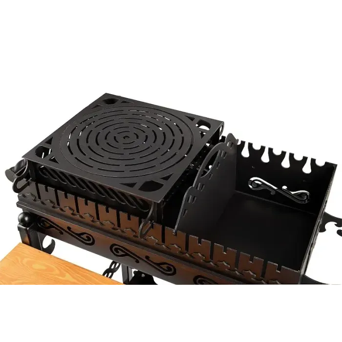 Мангал гриль BBQ SmokeHouse Античный "Maximum" с крышкой, казаном 4л и шампурами - для дачи