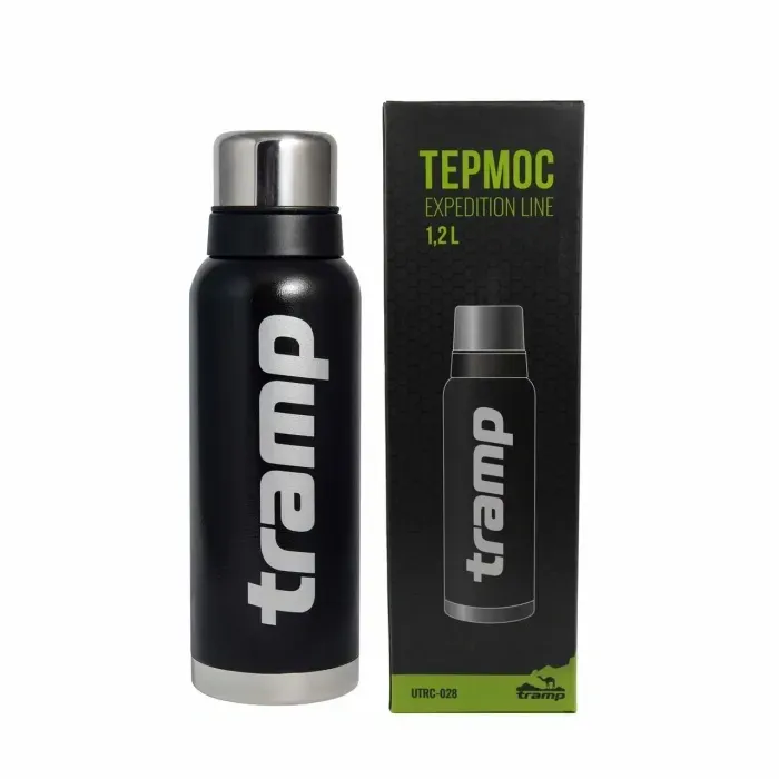 Термос Tramp Expedition Line 1.2л, нержавеющая сталь, черный + чашка, гарантия