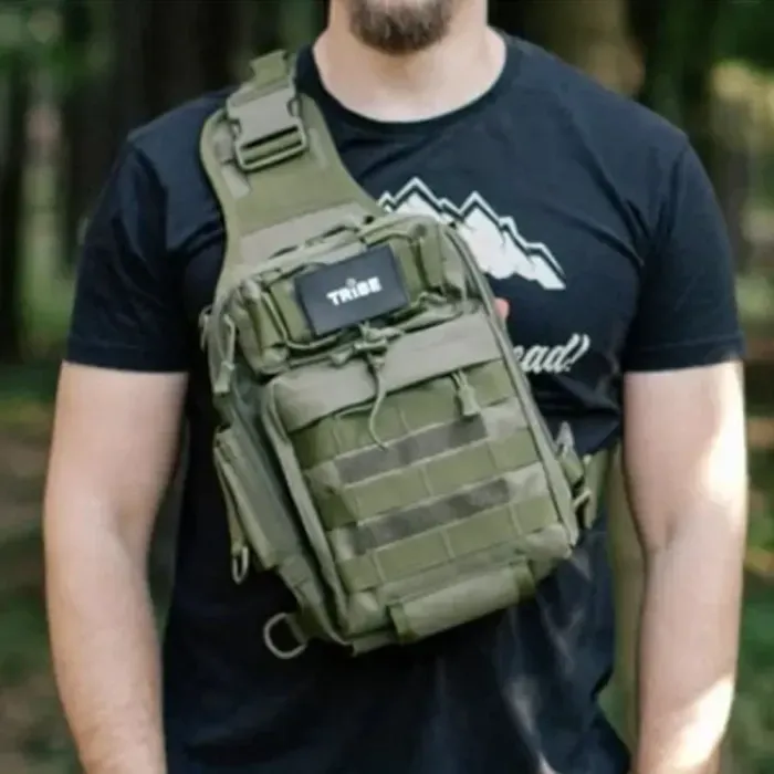 Сумка через плечо Tribe Sling Pack 6,5 л.T-IE-0003, Оливковый. Поясной рюкзак для плечо. Мужская поясная сумка