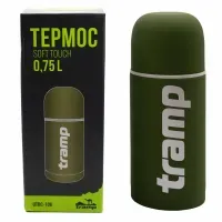Термос TRAMP Soft Touch 0.75л Хаки: антискользящий, нержавеющая сталь, 24ч тепло, пиала в комплекте
