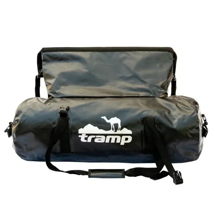 Гермосумка TRAMP PVC 60л Black: водонепроницаемый баул для туризма и сплавов, с ручками и ремнем