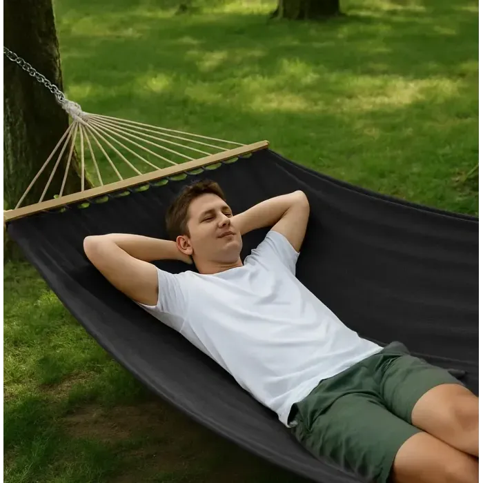 Двухместный гамак с каркасом WISH черный XXL 200x150 + стойка WCG (200 кг) для дачи/сада