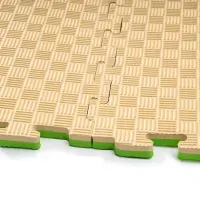 Мат-татами WCG EVA 100x100x2 см Бежево-зелёный (пазл, ласточкин хвост, фитнес, единоборства, детская зона)
