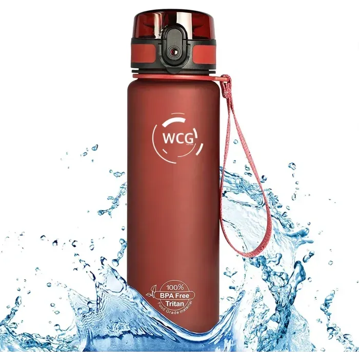 Фляга для воды WCG 1л Tritan BPA Free - спортивная бутылка для фитнеса, путешествий, прогулок (красная)