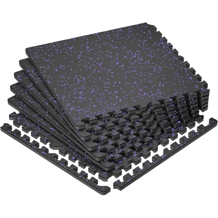 Мат-пазл EPDM+EVA 60x60x2 см (6 шт) чорний/фіолетовий – для спортзалу, фітнесу, тренажерів
