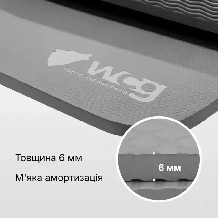 Коврик для йоги складной WCG 183х61х0.6 см, нескользящий TPE мат для фитнеса, пилатеса и растяжки, серый