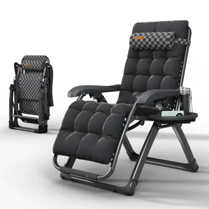 Розкладачка з матрацом Zero Gravity WCG S14-PP Louis Чорна. Розкладний шезлонг