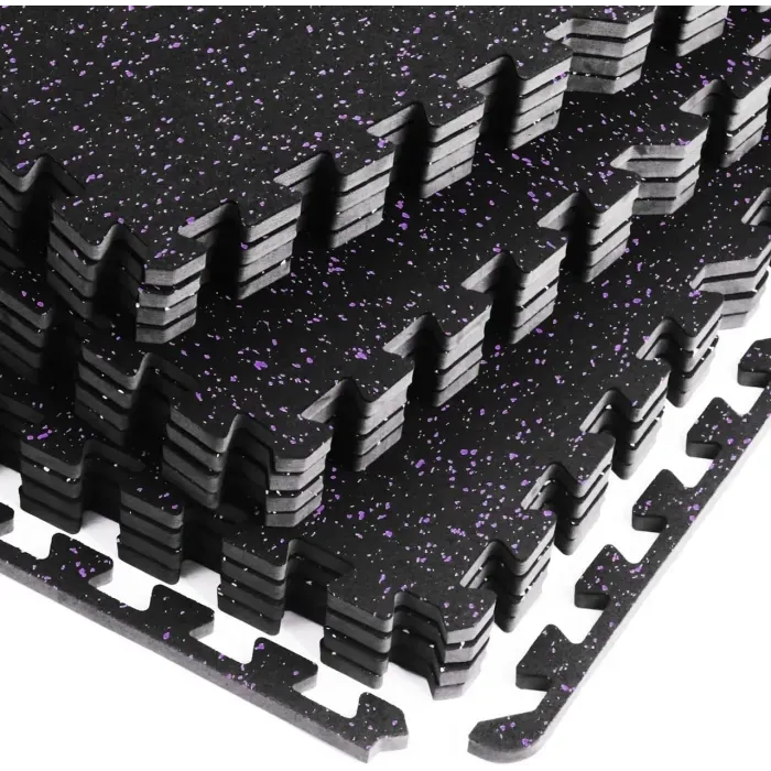 Мат-пазл DualMat 60x60x2 см (EPDM+EVA) чорний/фіолетовий: для спортзалу, фітнесу, захисту підлоги.