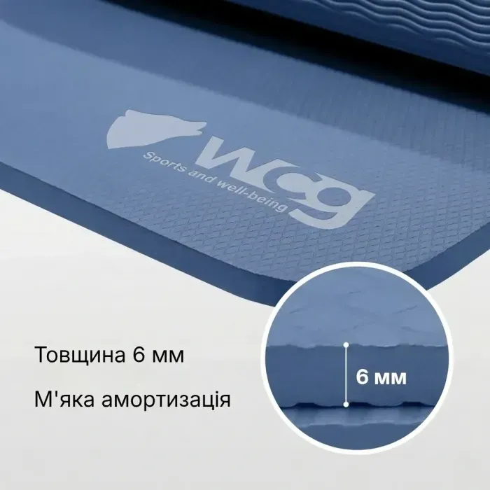 Коврик для йоги складной WCG 183х61х0.6 см TPE, нескользящий мат для фитнеса, пилатеса и растяжки, синий