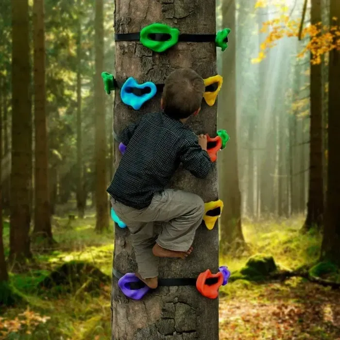 Зацепы для лазания по дереву Ninja Tree (15 камней, 5 ремней) - детский скалодром, до 100кг