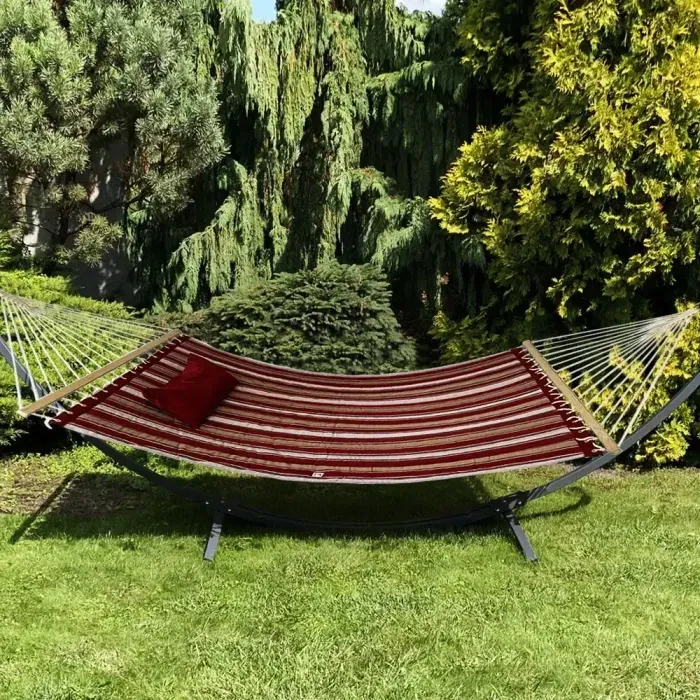 Гамак з планкою Siesta Червоний XXL 200х150 WCG Стьобана тканина + подушка. Гамак для двох. Сімейний гамак