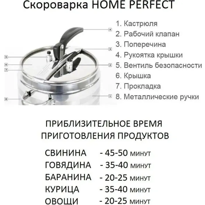 Скороварка Home Perfect 12 л з нержавіючої сталі, капсульне дно, індукція, Туреччина